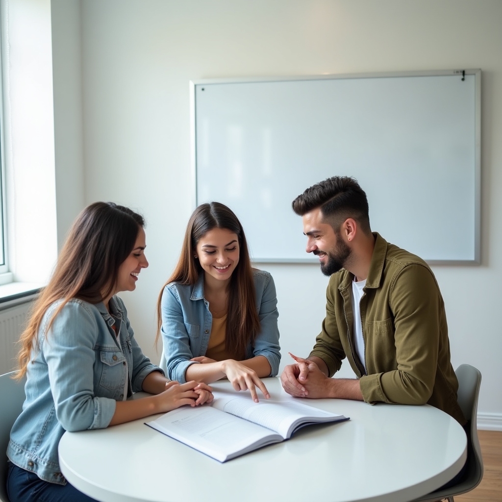 Small group workshop on financial education in a bright meeting room