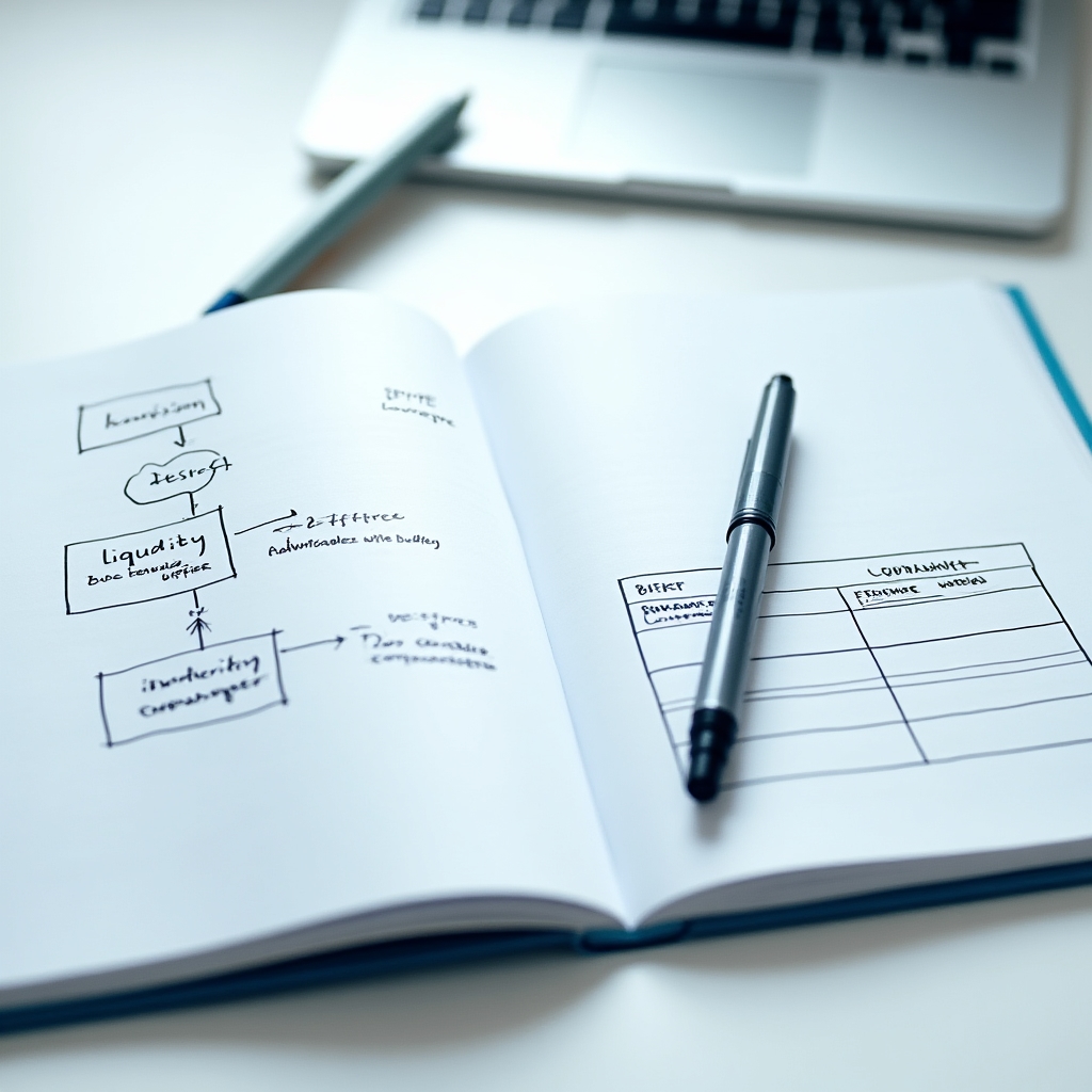 Open financial education workbook with diagrams and notes